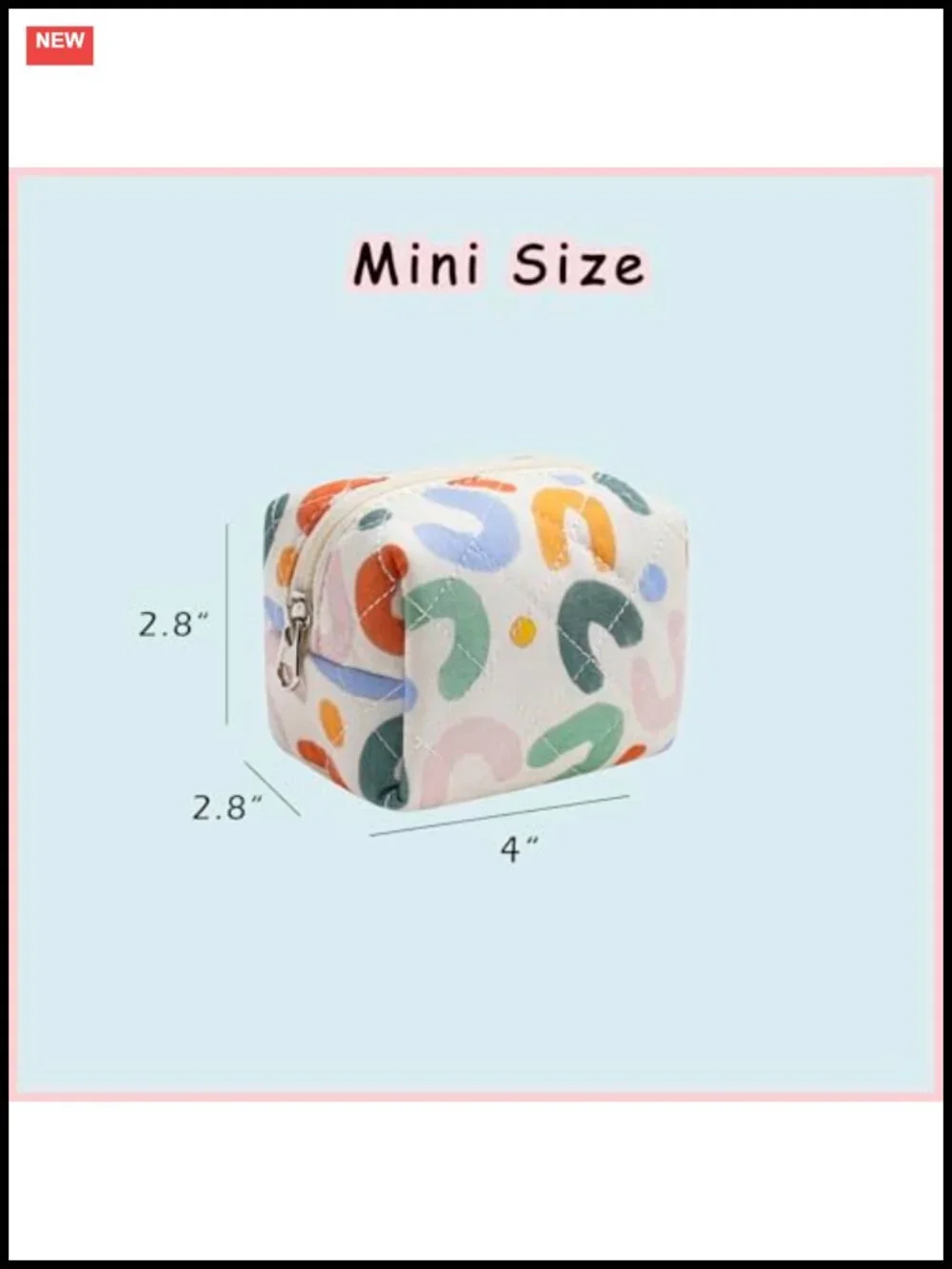 Mini Quilted Cosmetic Bag with Zipper, Flower Pattern Makeup Pouch for Purse,